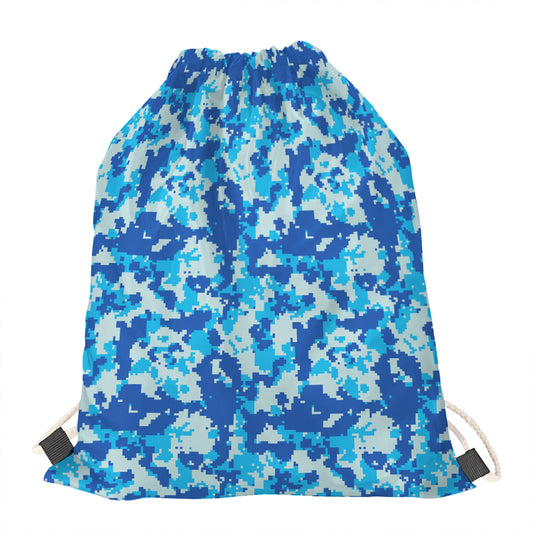 Blue Digital Camo Pattern Print Drawstring Bag