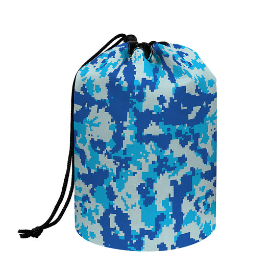Blue Digital Camo Pattern Print Drawstring Makeup Bag