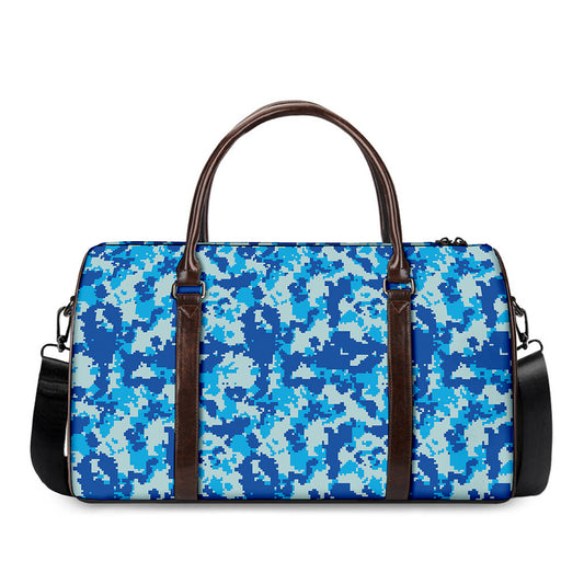 Blue Digital Camo Pattern Print Duffle Bag