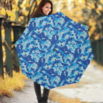 Blue Digital Camo Pattern Print Foldable Umbrella