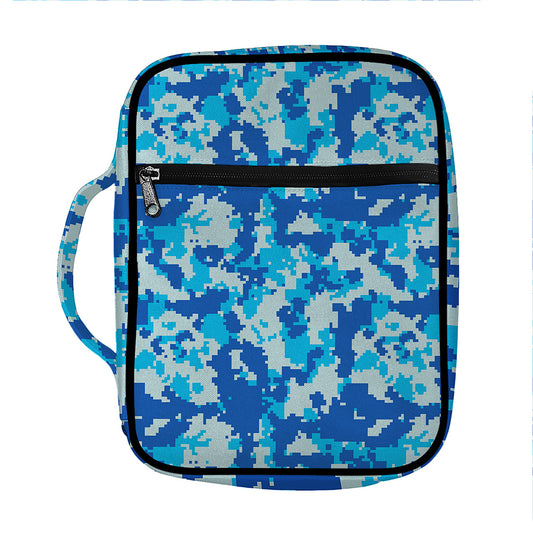Blue Digital Camo Pattern Print Front Pocket Bible Bag