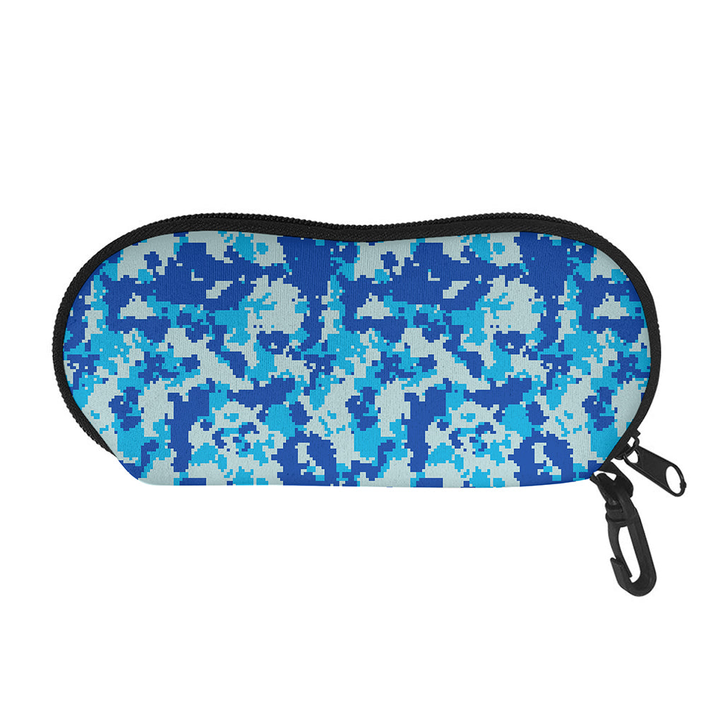 Blue Digital Camo Pattern Print Glasses Case