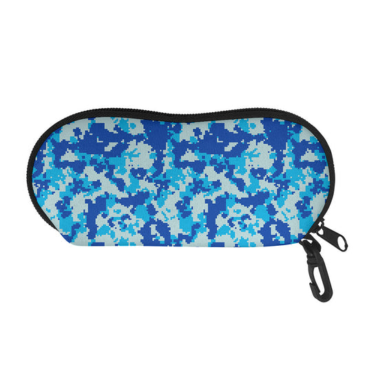 Blue Digital Camo Pattern Print Glasses Case
