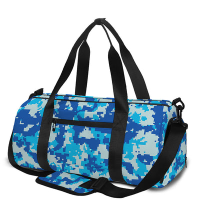 Blue Digital Camo Pattern Print Gym Bag