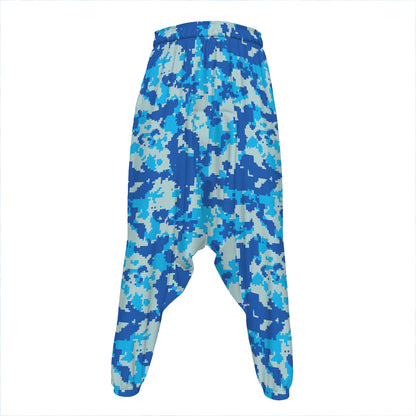 Blue Digital Camo Pattern Print Hammer Pants