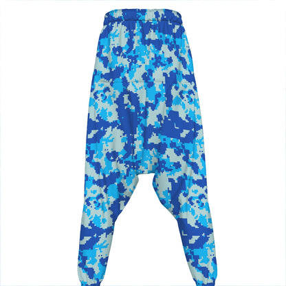 Blue Digital Camo Pattern Print Hammer Pants