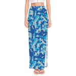 Blue Digital Camo Pattern Print High Slit Maxi Skirt