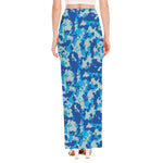 Blue Digital Camo Pattern Print High Slit Maxi Skirt