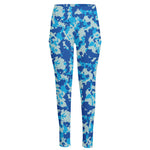 Blue Digital Camo Pattern Print High-Waisted Pocket Leggings