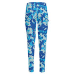 Blue Digital Camo Pattern Print High-Waisted Pocket Leggings
