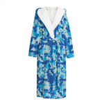 Blue Digital Camo Pattern Print Hooded Bathrobe