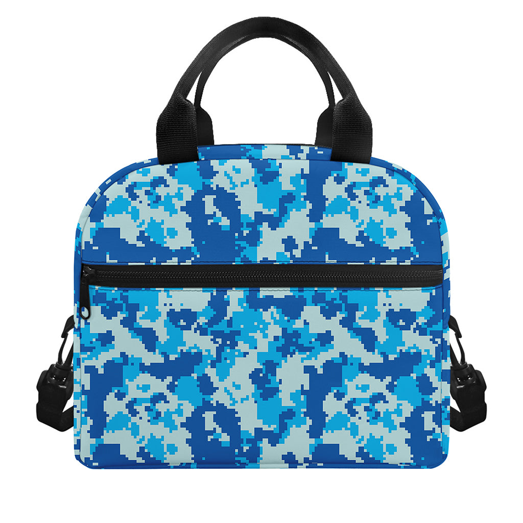 Blue Digital Camo Pattern Print Insulated Lunch Bag