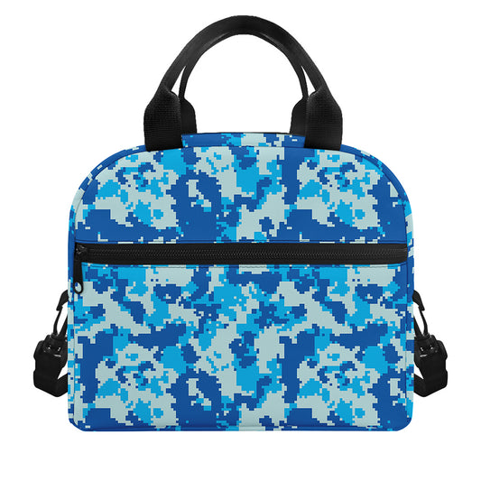 Blue Digital Camo Pattern Print Insulated Lunch Bag