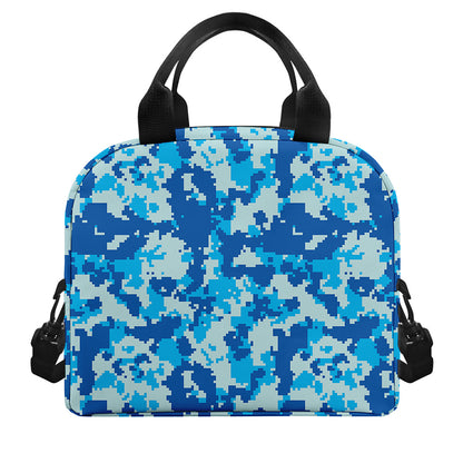 Blue Digital Camo Pattern Print Insulated Lunch Bag