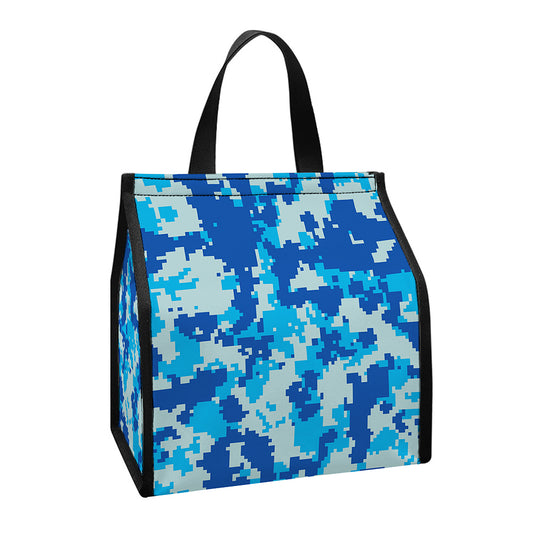 Blue Digital Camo Pattern Print Insulated Lunch Tote