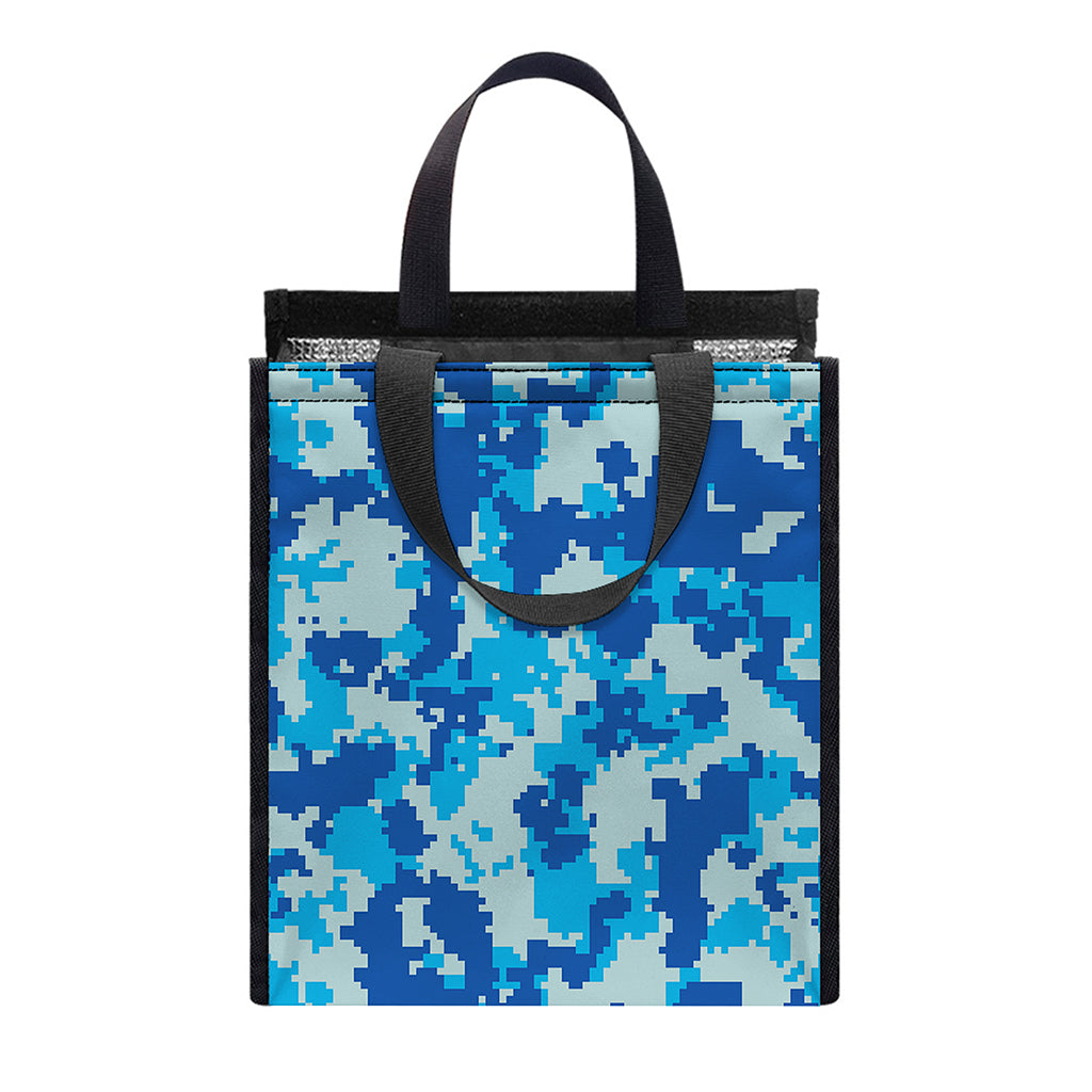 Blue Digital Camo Pattern Print Insulated Lunch Tote