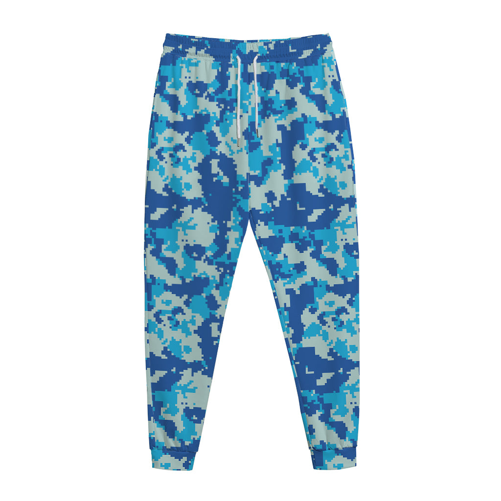 Blue Digital Camo Pattern Print Jogger Pants