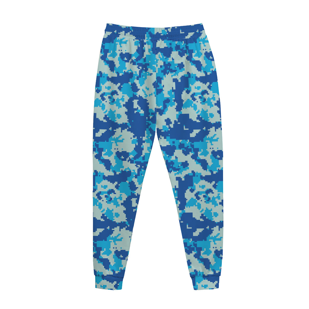 Blue Digital Camo Pattern Print Jogger Pants