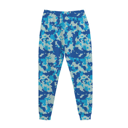Blue Digital Camo Pattern Print Jogger Pants