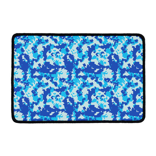 Blue Digital Camo Pattern Print Kitchen Mat