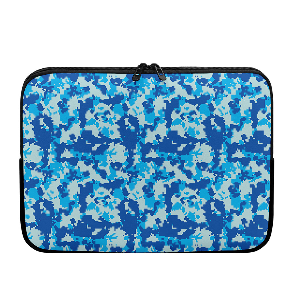 Blue Digital Camo Pattern Print Laptop Sleeve