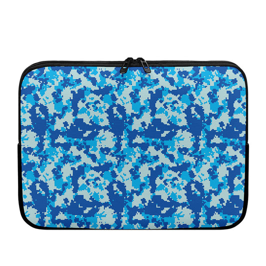 Blue Digital Camo Pattern Print Laptop Sleeve