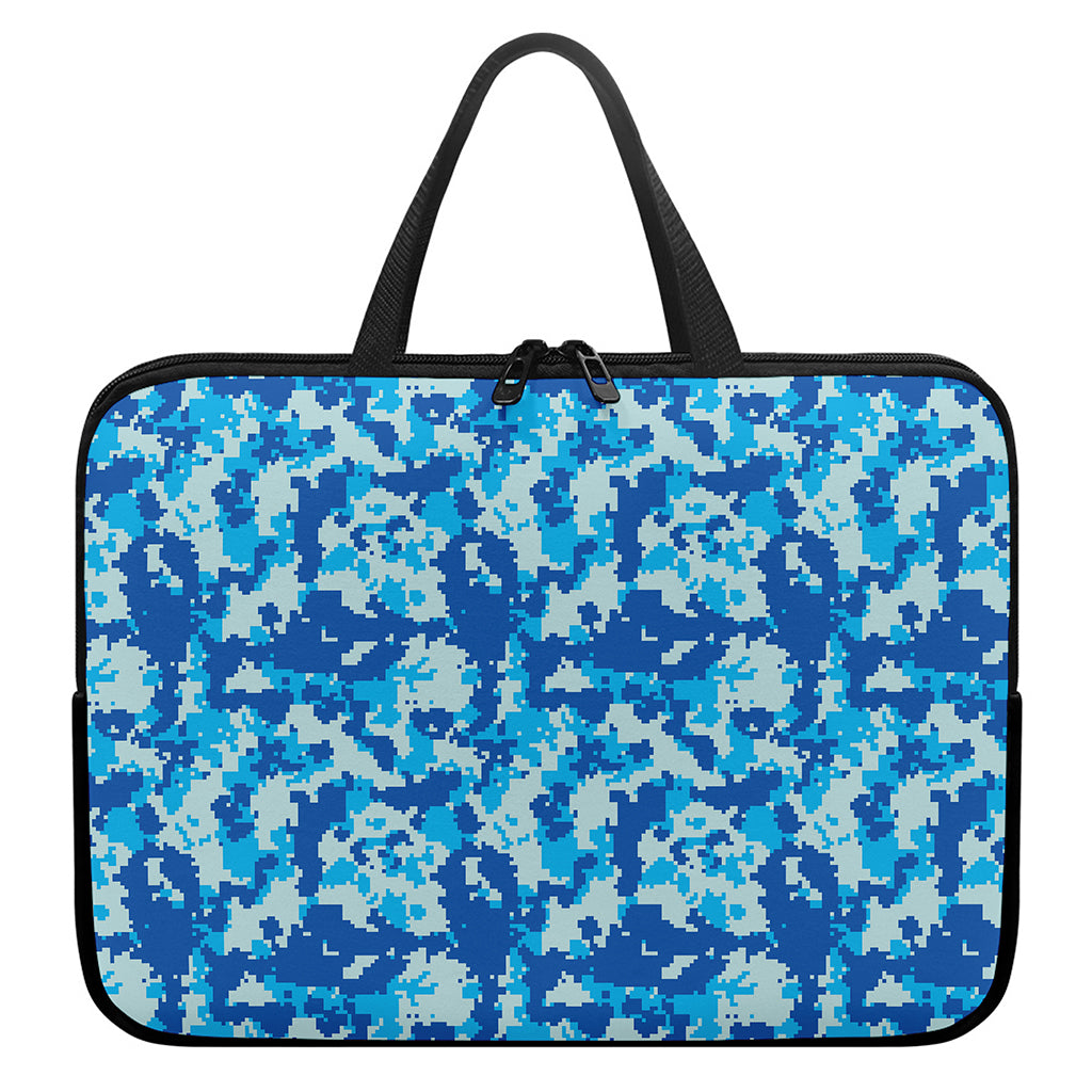 Blue Digital Camo Pattern Print Laptop Sleeve With Handle