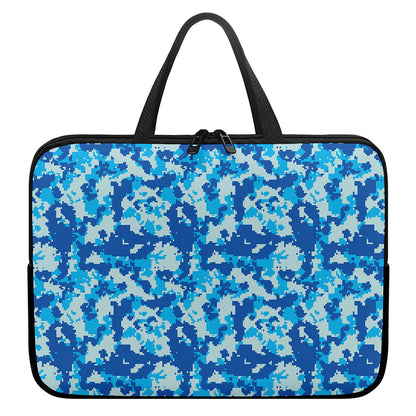 Blue Digital Camo Pattern Print Laptop Sleeve With Handle