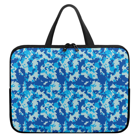 Blue Digital Camo Pattern Print Laptop Sleeve With Handle