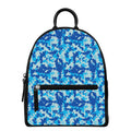 Blue Digital Camo Pattern Print Leather Backpack