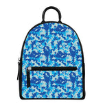 Blue Digital Camo Pattern Print Leather Backpack