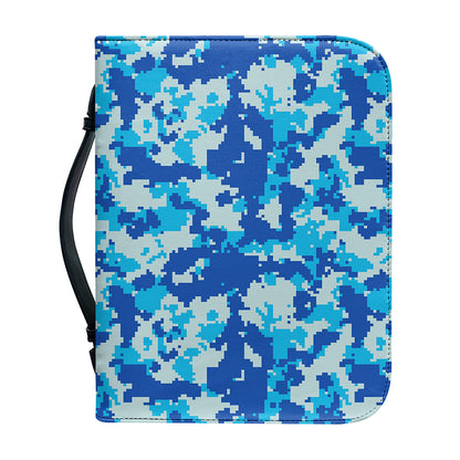 Blue Digital Camo Pattern Print Leather Bible Cover