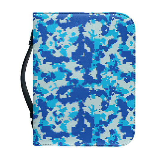 Blue Digital Camo Pattern Print Leather Bible Cover