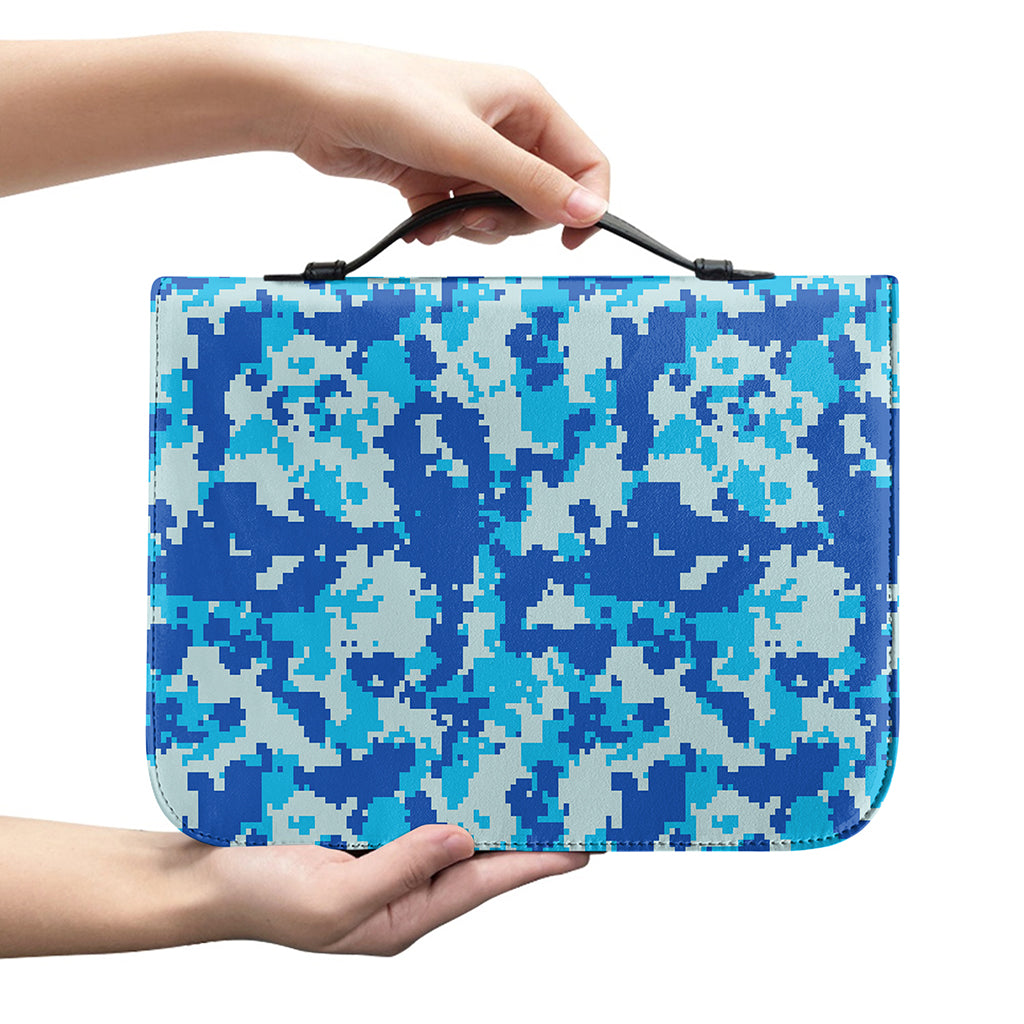 Blue Digital Camo Pattern Print Leather Bible Cover