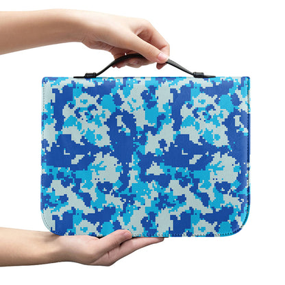 Blue Digital Camo Pattern Print Leather Bible Cover