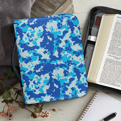 Blue Digital Camo Pattern Print Leather Bible Cover