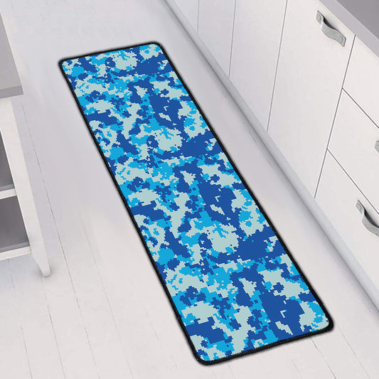 Blue Digital Camo Pattern Print Long Kitchen Mat