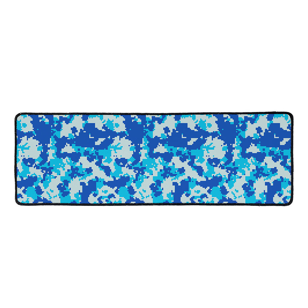 Blue Digital Camo Pattern Print Long Kitchen Mat