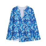Blue Digital Camo Pattern Print Long Sleeve Short Coat