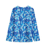 Blue Digital Camo Pattern Print Long Sleeve Short Coat