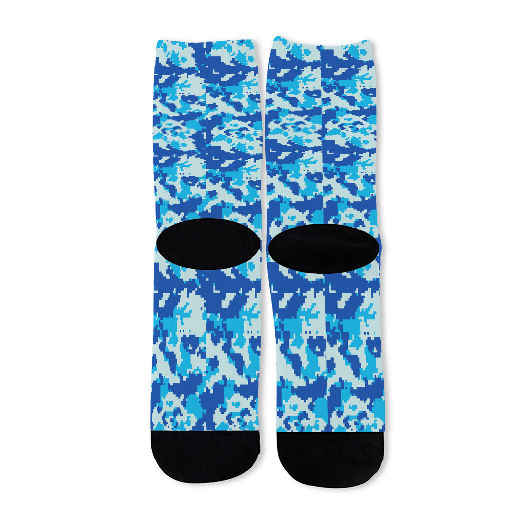 Blue Digital Camo Pattern Print Long Socks