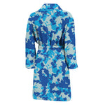 Blue Digital Camo Pattern Print Men's Bathrobe