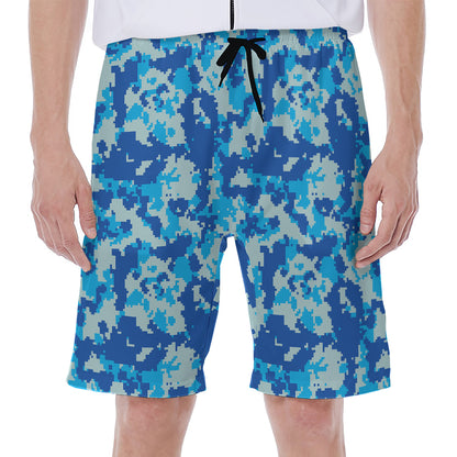 Blue Digital Camo Pattern Print Men's Beach Shorts