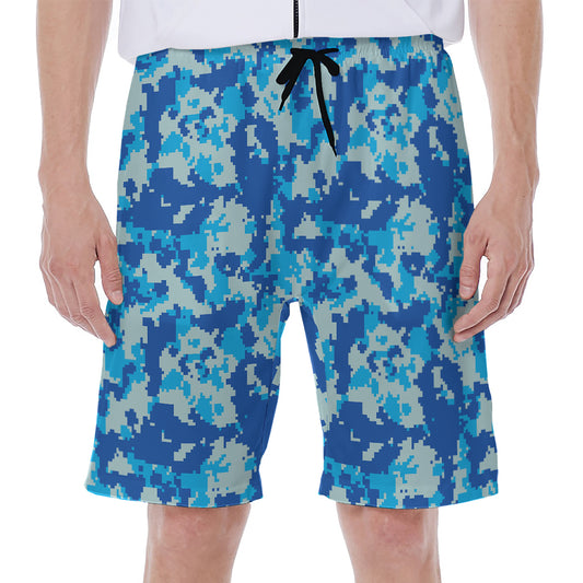 Blue Digital Camo Pattern Print Men's Beach Shorts