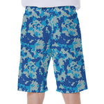 Blue Digital Camo Pattern Print Men's Beach Shorts