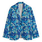 Blue Digital Camo Pattern Print Men's Blazer