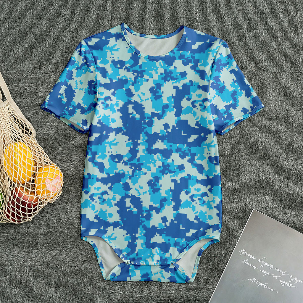 Blue Digital Camo Pattern Print Men's Bodysuit