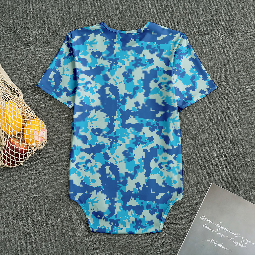 Blue Digital Camo Pattern Print Men's Bodysuit