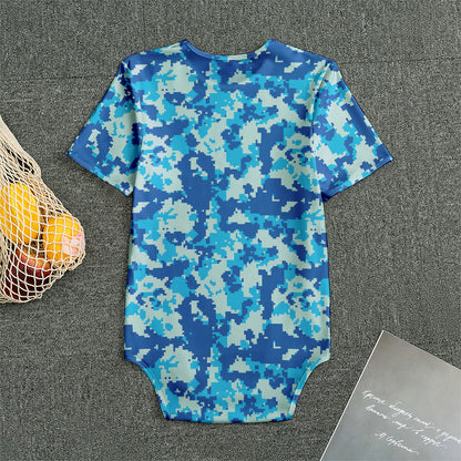 Blue Digital Camo Pattern Print Men's Bodysuit