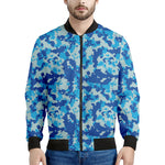 Blue Digital Camo Pattern Print Men's Bomber Jacket